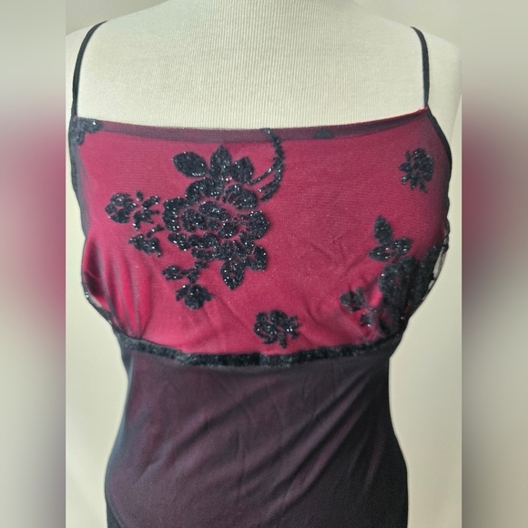 Vintage Ms. Cosmo 90s Y2K Red and Black Floral Dress Women's Sz M. - Picture 2 of 8